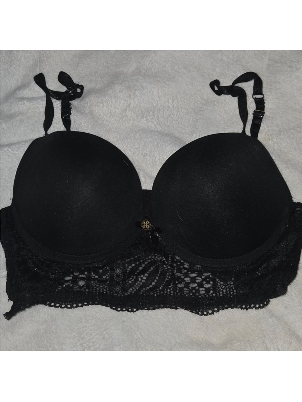 Daisy Fuentes Black Lace Longline Push-Up Bra with Gold Accent Size 34B